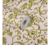 Papel pintado Versace Papel Pintado Barroco Papel pintado tejido no tejido 10.05 m x 0.70 m Oro Rosa Verde Fabricado en Alemania 343264 34326-4