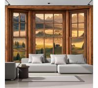 Papel Pintado Vista Desde Ventana Estepa Italiana Niebla Puesta Sol Montañas 400X280 (Wxh) Fotomurales Tejido No Tejido,Naranja Papel Tapiz 3D Grande Murales Fotográfico Moderno Decoración De Paredes