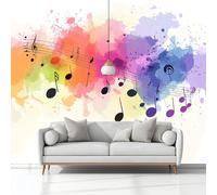 Papel Pintado XXL 3D Blanco Arte Música Símbolos Grafiti 250 x 175 cm - Papel Pintado Técnico TNT para Comedor y Dormitorio, Mural Decorativo de Alta Definición para Renovación del Hogar
