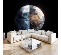 Papel Pintado XXL 3D Negro Minimalismo Espacio Planetas 150 x 105 cm, Papel Pintado Técnico TNT para Comedor y Dormitorio, Mural Decorativo de Alta Definición para Renovación del Hogar No Autoadhesivo
