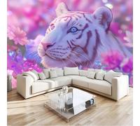 Papel Pintado XXL 3D Púrpura Anime Campos De Flores Tigre Blanco 350 x 256 cm, Papel Pintado TNT para Comedor y Dormitorio, Mural Decorativo de Alta Definición para Renovación No Autoadhesivo