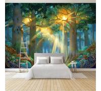 Papel Pintado XXL 3D Verde Artístico Bosque Luz De La Mañana Árbol Antiguo 250 x 175 cm, Papel Pintado Técnico TNT para Comedor y Dormitorio, Mural Definición para Renovación del Hogar No Autoadhesivo
