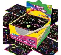 Papel rascador de arco iris: juego de manualidades de 100 piezas para dibujo de colores, bloc de notas, suministros para niñas, juego de fiesta, actividad, juguete de cumpleaños, juego de regalo