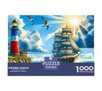 Papel Reciclado de velero para Adultos: Barco Cerca del Faro, Sol Brillante, Juego Educativo de descompresión, 1000 Piezas, 38 x 26 cm/1000 Piezas