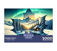 Papel Reciclado Puzzle Adultos 1000 Piezas País Maravillas Invernal, Auroras Polares Cabaña, Rompecabezas Regalo Hombres Mujeres 38x26cm