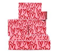 Papel regalo corazones - Día de San Valentín, aniversario, boda - 6 hojas de papel de regalo rosa - Corazones rojos - Para marido, esposa, novia, novio - Reciclable - Por Central 23