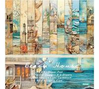 Papel Scrapbooking, 24 Hojas Tema del Océano Scrapbooking Papeles, 15 x 15 cm Papeles Scrapbooking Vintage Papel de Diseño, Papel Decorativo Manualidades para Diario, DIY Álbumes, Carta, Cuaderno