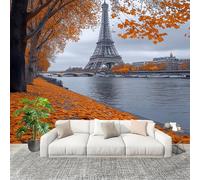 Papel Tapiz 200x140 cm Torre Eiffel En OtoñO Decoración De Pared Sala Cuarto Oficina Salón Gris Fotomural limpiable - Mural de Papel Pintado