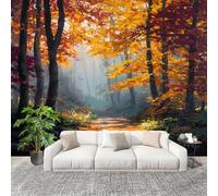 Papel Tapiz 250x175cm OtoñO Bosque Pintura Al óLeo Decoración De Pared Sala Cuarto Oficina Salón Rojo Anaranjado Fotomural limpiable - Mural de Papel Pintado