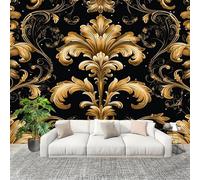 Papel Tapiz 250x175cm Vintage Dorado Estilo FrancéS Estampado Decoración De Pared Sala Cuarto Oficina Salón Negro Fotomural limpiable - Mural de Papel Pintado