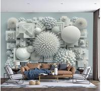 Papel Tapiz 300×210 Cm, Papel Pintado Formas Geométricas Blancas En Relieve 3D Para El Hogar, Dormitorio Y Sala De Estar, Decoración De Paredes, Mural Collage Abstracto 3D No Tejido, Blanco Grisáceo