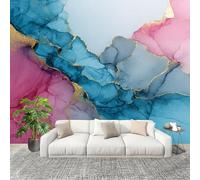 Papel Tapiz 300x210cm Abstracto Pintura En Tinta MáRmol Decoración De Pared Sala Cuarto Oficina Salón Azul Y Rosa Fotomural limpiable - Mural de Papel Pintado