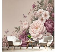 Papel Tapiz 3D, Murales Fotográfico con Estampado Bohemio, Papel Tapiz de Flores Enredaderas, Decoración de Pared para Sala de Estar, Dormitorio, Sofá, Beige, 250Anx175Al cm