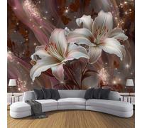 Papel Tapiz 3D, Murales Fotográfico con Estampado Lujo Floral, Papel Tapiz de Brillo Lirio, Decoración de Pared para Sala de Estar, Dormitorio, Sofá, Rosa plateado, 400Anx280Al cm