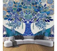 Papel Tapiz 3D, Murales Fotográfico con Estampado Mosaico, Papel Tapiz de Fragmento Árbol De La Vida, Decoración de Pared para Sala de Estar, Dormitorio, Sofá, Azul, 300Anx210Al cm