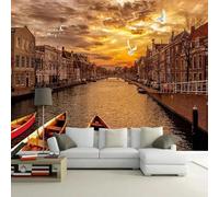 Papel tapiz 3D, paisaje urbano, mural de arquitectura de ciudad, fondo para sofá de sala de estar, decoración del hogar, arte de pared