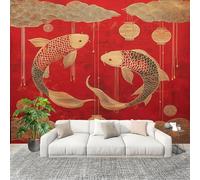 Papel Tapiz 400x280cm ImáGenes Del AñO Nuevo Chino Con Carpas Koi Decoración De Pared Sala Cuarto Oficina Salón Papel Pintado a Prueba de Humedad Rojo Fotomural limpiable - Mural de Papel Pintado