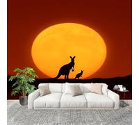 Papel Tapiz 400x280cm Silueta De Canguro Animal Decoración De Pared Sala Cuarto Oficina Salón Papel Pintado a Prueba de Humedad Amarillo Anaranjado Fotomural limpiable - Mural de Papel Pintado
