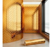 Papel tapiz Adhesivo autoadhesivo con efecto espejo imitación de cuadrícula y franjas metálicas 40*300cm para salón dormitorio baño y cocina Impermeable y resistente al aceite Color dorado 1 rollo