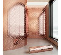 Papel tapiz Adhesivo autoadhesivo con efecto espejo imitación de cuadrícula y franjas metálicas 40*300cm para salón dormitorio baño y cocina Impermeable y resistente al aceite Color oro rosa 1 rollo