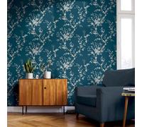 Papel Tapiz Arthouse Oriental Delicado Botánico Brillante Azul Blanco 692805