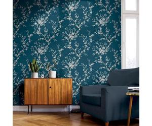 Papel Tapiz Arthouse Oriental Delicado Botánico Brillante Azul Blanco 692805