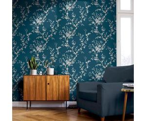 Papel Tapiz Arthouse Oriental Delicado Botánico Brillante Azul Blanco 692805