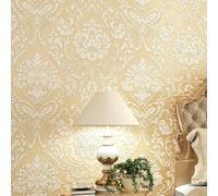 Papel Tapiz Autoadhesivo Damasco clásico con relieve beige 53*300cm | Papel pintado DIY para pared de fondo TV,estilo barroco clásico y dorado,cálido,para sala de estar,dormitorio o dormitorio