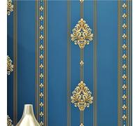 Papel Tapiz Autoadhesivo Damasco de lujo azul real a rayas 53*950cm | Papel pintado barroco con estampado de brocado para dormitorio/sala de estar
