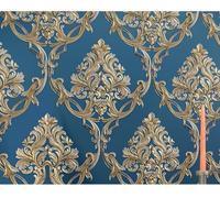 Papel Tapiz Autoadhesivo Damasco lujo azul real estampado floral 53*950cm | Papel pintado barroco con estampado de brocado para dormitorio/sala de estar