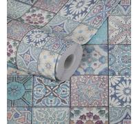 Papel Tapiz Autoadhesivo Vintage Con Patrón De Mosaico - Colorido, Azul, Violeta