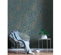 A.S. Création - Papel Pintado Floral en Azul, Oro y Turquesa - Papel de Pared para Diferentes Habitaciones - Papel Pintado de Pared de 10,05 m x 0,53 m