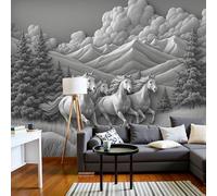 Papel Tapiz Caballos Corriendo En Los Campos 150×105 Cm Animal En Relieve 3D Fondo De Pantalla No Tejido Decoración De Pared Sala Cuarto Oficina Salón, Gris Claro
