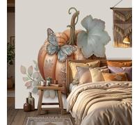 Papel tapiz Calabaza de acuarela Hojas y mariposas 250x175cm Papel Pintado Mural Grande TNT XXL Moderna Decoración Salón/Dormitorio De Pared Sala Cuarto Oficina Salón,Naranja quemado