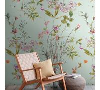 Papel Tapiz Con Delicadas Flores Y Hojas Sobre Fondo Pastel Y Uno Grande