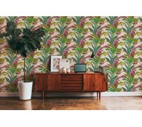 Papel Tapiz Con Diseño De Hojas En Colores Brillantes - Colorido, Crema, Verde