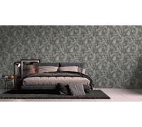 Papel Tapiz Con Diseño De Hojas En Patrón De Selva - Gris, Beige, Negro