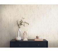Papel Tapiz Con Diseño De Líneas Onduladas - Blanco, Beige, Dorado