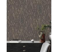 Papel Tapiz Con Diseño De Líneas Onduladas - Negro, Marrón, Beige