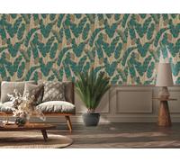 Papel Tapiz Con Diseño Floral - Beige, Verde, Negro