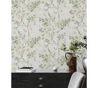 Papel Tapiz Con Diseño Floral Juguetón - Beige, Verde, Dorado