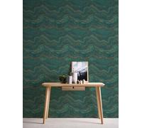 Papel Tapiz Con Efecto De Mármol - Verde, Petróleo, Oro
