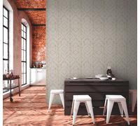 Papel Tapiz Con Efecto Metálico Y Diseño Gráfico - Beige, Metálico