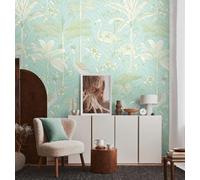 livingwalls papel pintado no tejido con motivo animal en blanco, verde, azul claro - papel pintado panorámico decorativo 1,59 x 2,80 m mural XXL - 392061