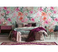 Papel Tapiz Con Motivo De Flores Y Hojas - Colorido, Turquesa, Verde