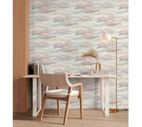 Papel Tapiz Con Motivo Gráfico De Paisaje - Rosa, Azul, Blanco