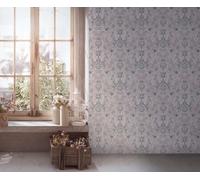 Papel Tapiz Con Pájaros Y Patrón Floral - Rosa, Gris, Blanco