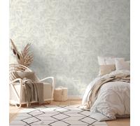 Papel Tapiz Con Patrón De Hojas De Selva En Colores Suaves - Blanco, Plata