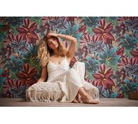 Papel Tapiz Con Patrón De Hojas En Colores Vivos - Colorido, Azul, Rosa