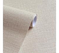 BPILOT Papel tapiz con patrón de tela de yute beige claro autoadhesivo impermeable para dormitorio sala de estar Fondo de sala de estar pegatina decorativa para pared